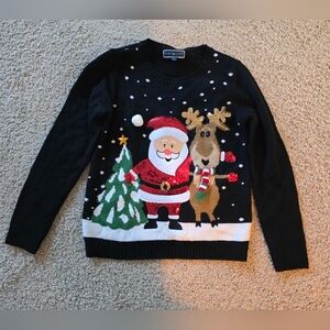 Karen Scott Ugly Christmas Sweater Size PL BlackEmbellished Sequin Santa
